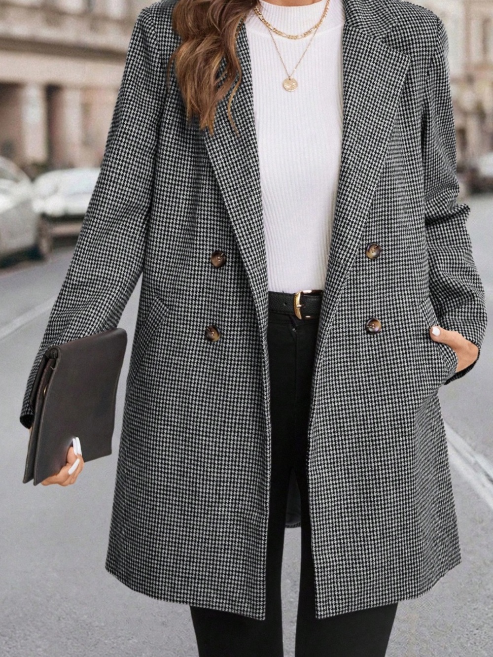 Classic Plaid Print Double Breasted Pockets Jacket Coat - Picture 1 of 4